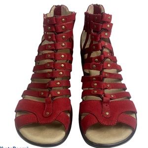 Jambu Sugar Wedge Gladiator Red Leather Sandals